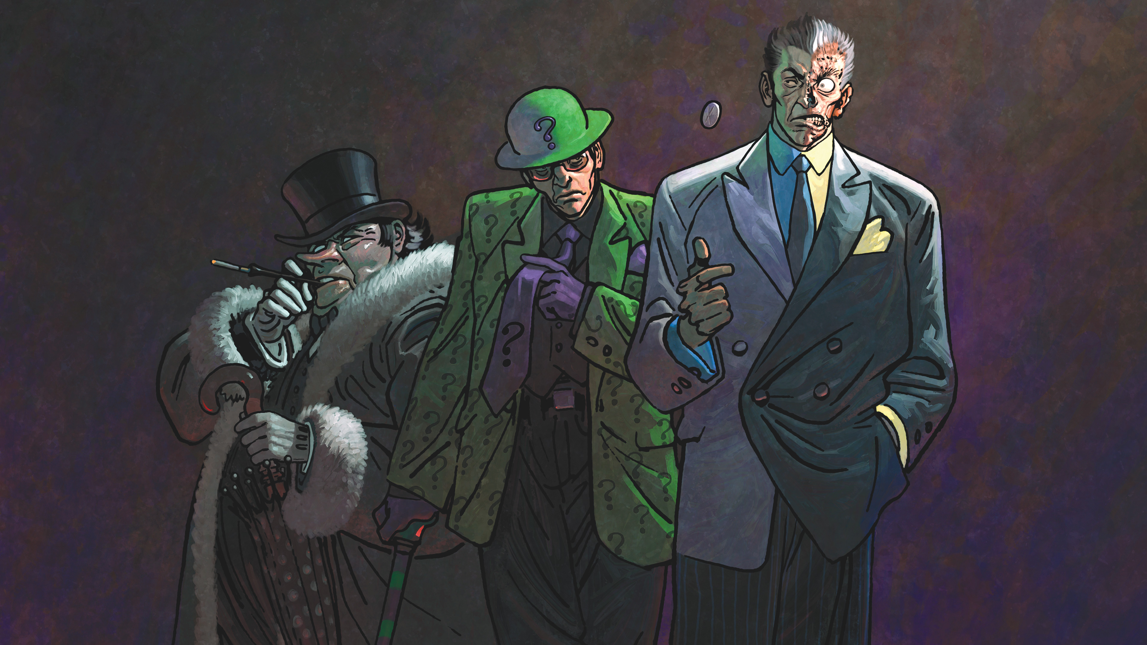 Batman villains The Riddler, The Penguin, and Two-Face by Brian